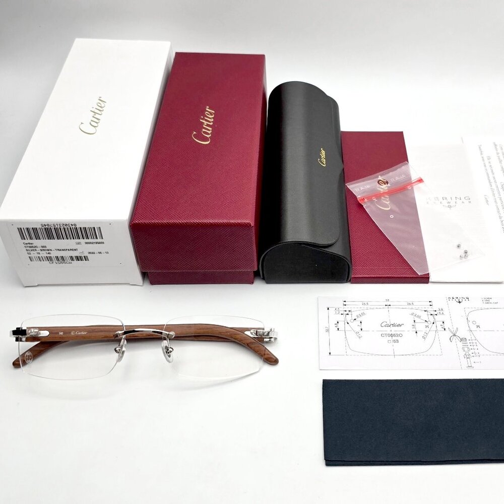 NEW! Cartier Bolivar Wood Silver Glasses CT00520
